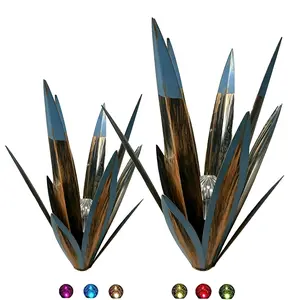 2 sets of solar metal agave lamps, large size + small size, two sizes, country style, waterproof, outdoor garden decoration, courtyard art piece, suitable for gardens, lawns, paths, various lighting colors.