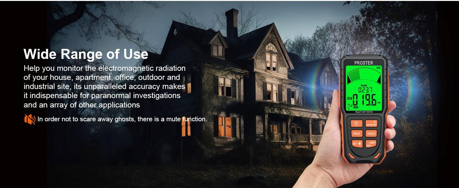 Proster Rechargeable EMF Meter - 3 in 1 Electromagnetic Field Detector for EF RF MF X/Y/Z -Axial Magnetic Field Radiation EMF Detector with 3-Colour Display Screen & Sound Alarm System