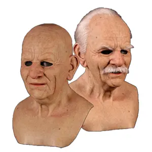 2025 Halloween Realistic Face Prop Masks Old Man Old Lady Mask Christmas Masks Christmas Party Mask Wrinkled Face Silicone Mask Cosplay Masks Grandfather Mask Female Horror Wrinkle Role Play Eye