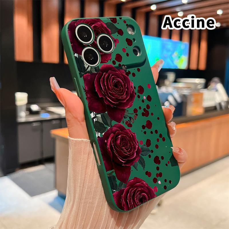 Straight Edge Phone Case for iPhone 17 15 16 14 Pro Max 13 12 11 XR XS Plus Air E Blooming Ruby Roses Pattern Anti-Scratch Shockproof Soft Liquid Silicone Protective Cover Smartphone Casing