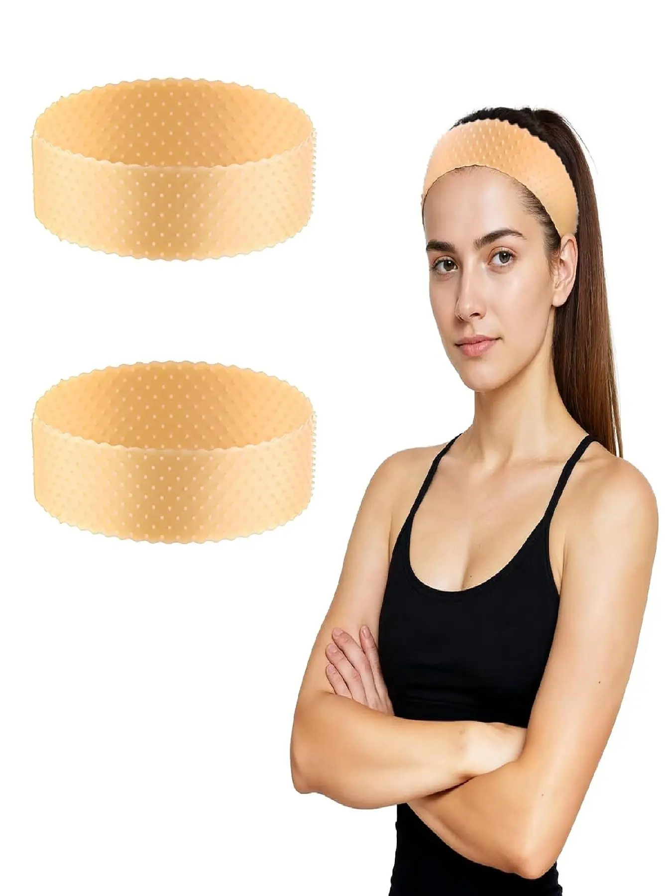 2 Pcs Silicone Wig Grip Headband, Elastic No Slip Bands for Wigs, Skin Color Wig Grip for Secure Fit All Day, Headband Set