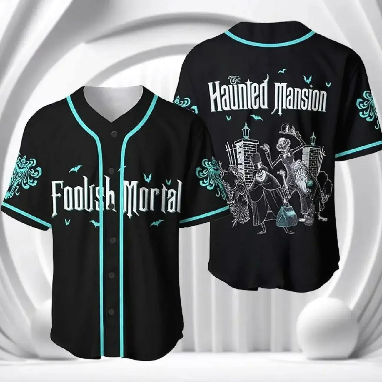 Retro Haunted Mansion Baseball Jersey – Vintage Spooky Halloween Button Up Shirt for Men Women