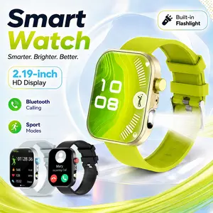 2.19" Full Touch HD Smart Watch – Bluetooth Calling, Music, Flashlight – Voice Assistant, Multi-Sport Modes, Sleep Monitor, Camera Control – Pedometer, Weather, Alarm, Calculator – Magnetic Charging – Compatible with Android/iOS – Unisex – Holiday Gift