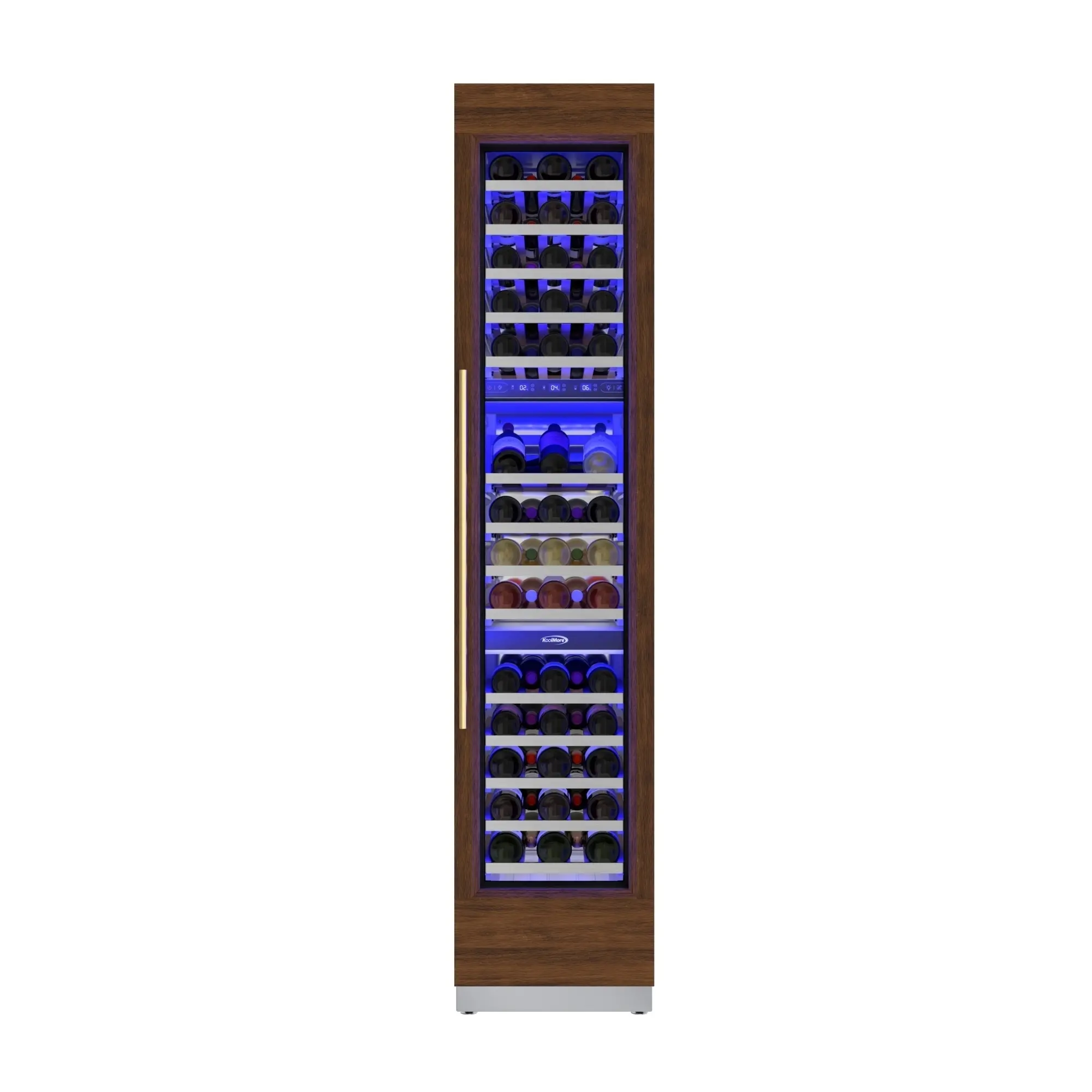 KoolMore Reserve 18-in Panel Ready Column Wine Cooler Refrigerator - 68-Bottle Capacity, Wood-Trim Compatible, LED Light, Sturdy Build, Adjustable Shelves, Polystyrene Insulation, Silent, 55 lbs per Shelf, Carbon Filtration System, 12.24 W (KM-PRC-W18)