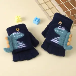 Boys' Dinosaur Pattern Winter Gloves, Nylon Material, Buckle Design, Lightweight & Warm, Perfect for Daily Play & New Year Celebrations