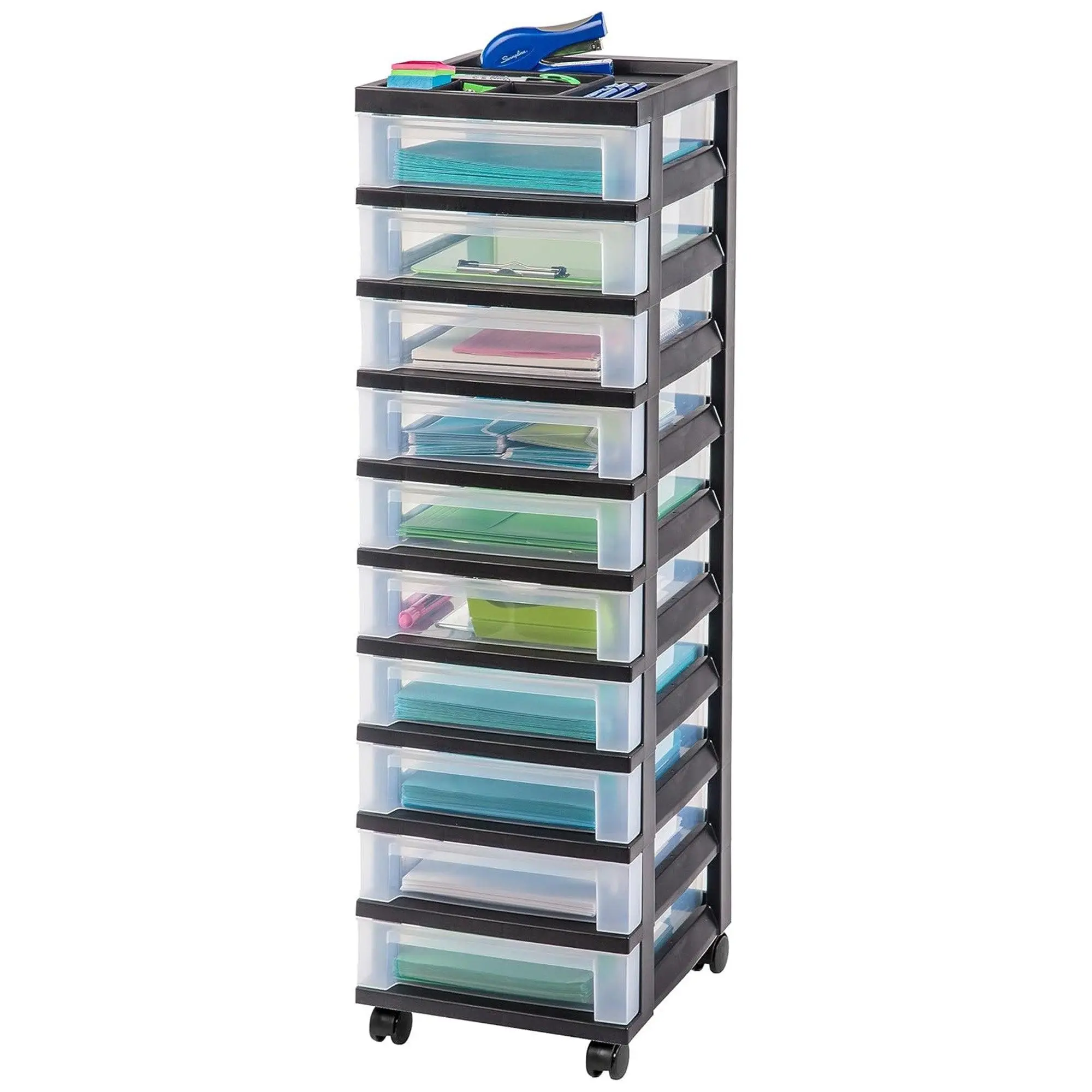 IRIS USA 10-Drawer Plastic Storage Organizer Cart and Caster Wheels, Black/Clear IRIS USA 10-Drawer Plastic Storage Organizer Cart and Caster Wheels, Black/Clear
