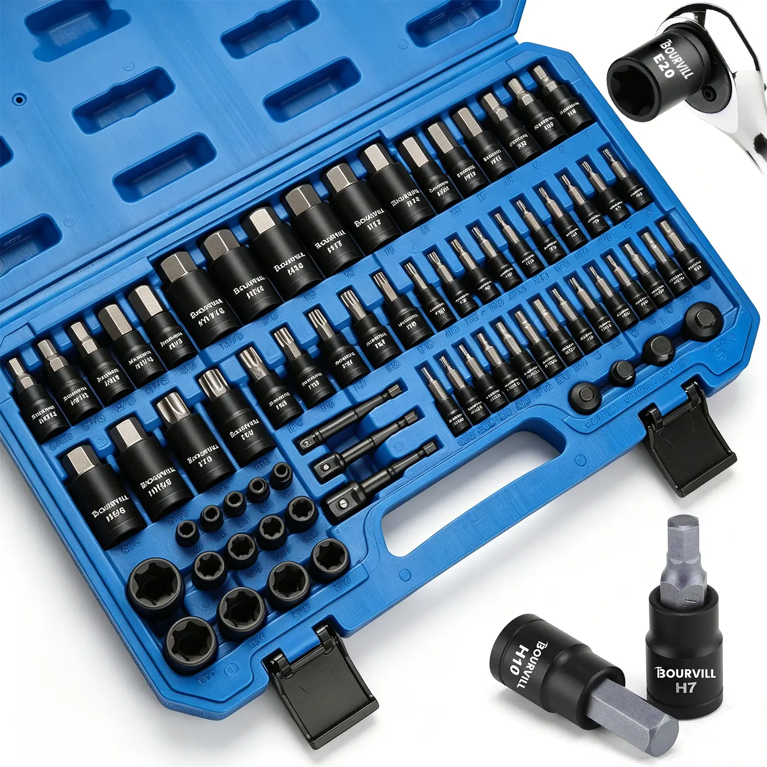 71-Piece Master Hex & Torx Bit Socket Set 1/4\" 3/8\" 1/2\" Drive Metric SAE Hex Bit Sockets Star Bit Sockets （T6-T70） E-Torx Sockets (E4 -E24) with Storage Case#summerfinds