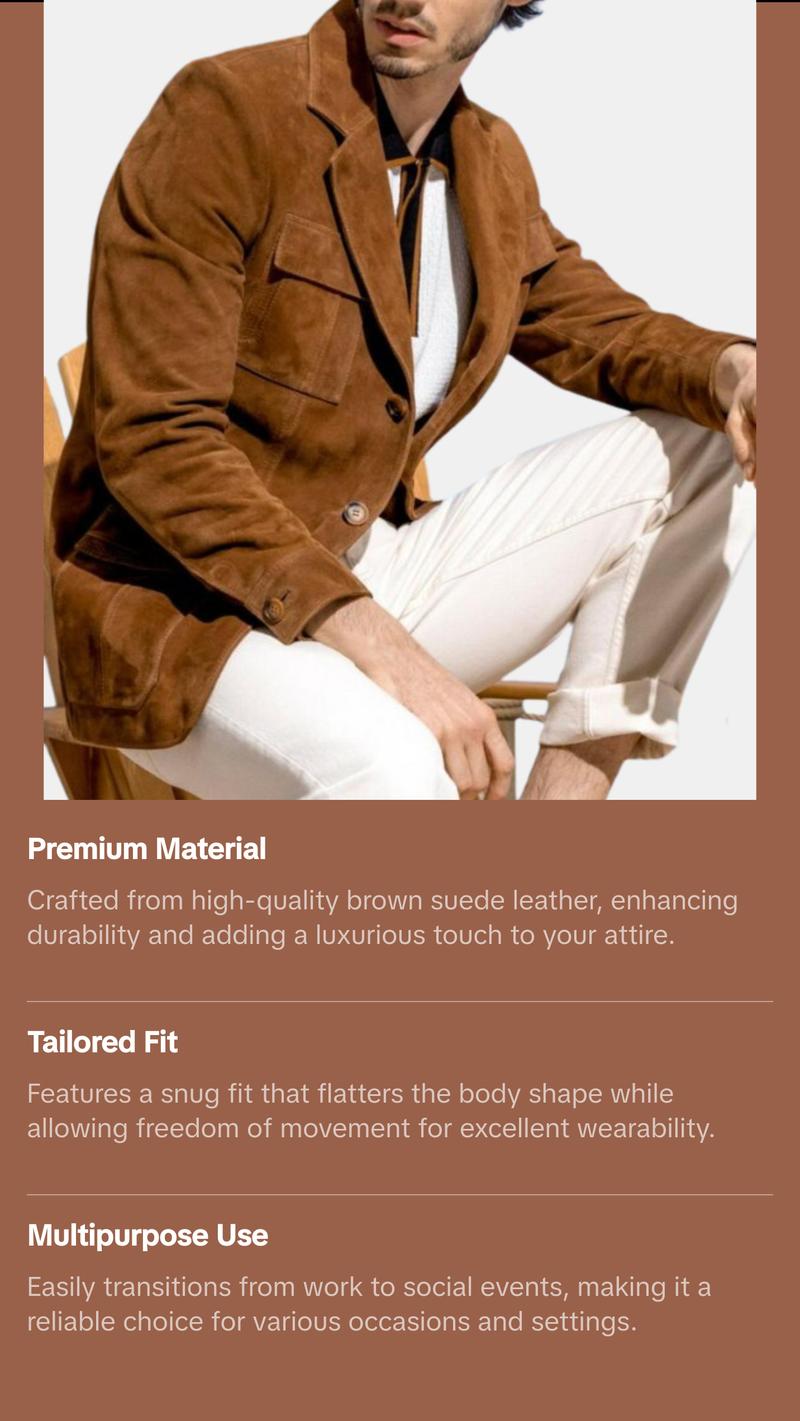 Dalbert Men's Brown Suede Leather Blazer