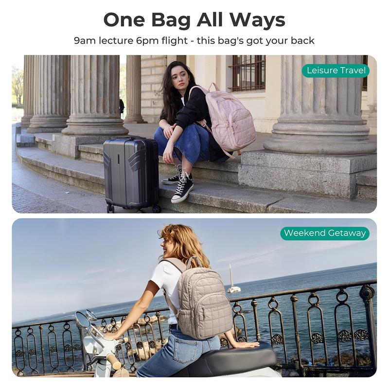 BAGSMART Quilted Laptop Backpack for Women–Regular Size with 32OZ Pockets Water-Resistant College & Travel Backpack, Fits 15.6”Laptop and Mini Size(11.4" × 8.2" × 4.3") Fits 9.7”Laptop TikTokShopHolidayHaul