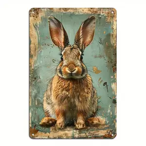 2D Flat, 1pc，Vintage Rabbit Metal Wall Art - Rustic Aluminum  Plaque Featuring a Realistic Brown And Design, Measuring , Ideal for Home, Office, Bar, Or As Wall Decor for a Cave, Sturdy Metal Sign, Rabbit-Themed Accessory