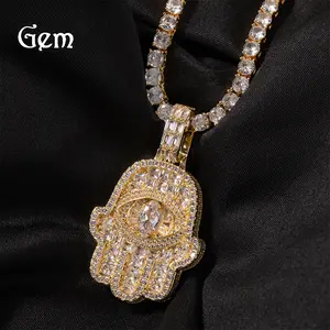 New Classic Retro Fatima Hand Hip Hop Trendy Pendant Light Luxury Full Diamond Marquise Palm Necklace