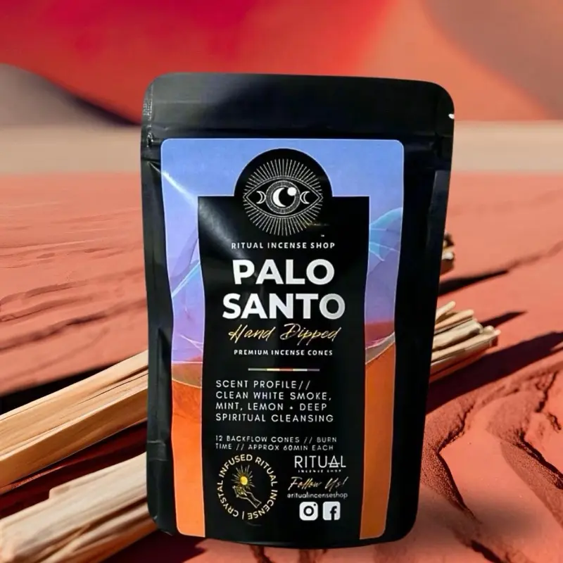 Ritual Incense Shop Palo Santo Hand-Dipped Premium Incense Cones - 12 Backflow Cones for Spiritual Cleansing & Energetic Renewal