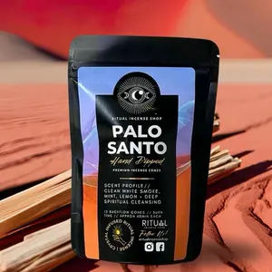 Ritual Incense Shop Palo Santo Hand-Dipped Premium Incense Cones - 12 Backflow Cones for Spiritual Cleansing & Energetic Renewal
