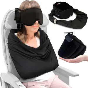 3-in-1 Airplane Sleep Support System - Integrated Plane Sleeping Accessories with Memory  Long Haul Flight Pillow, Adjustable Travel Eye Mask, and Blanket-Like  Sling - Fits in Carry