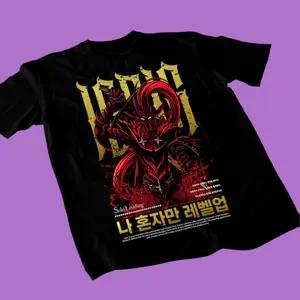 Solo Leveling Sung Jin Woo Shirt, Red Shadow Monarch Anime Graphic Tee, Korean Manhwa Action T-Shirt, Otaku Streetwear Unisex Gift for Fans