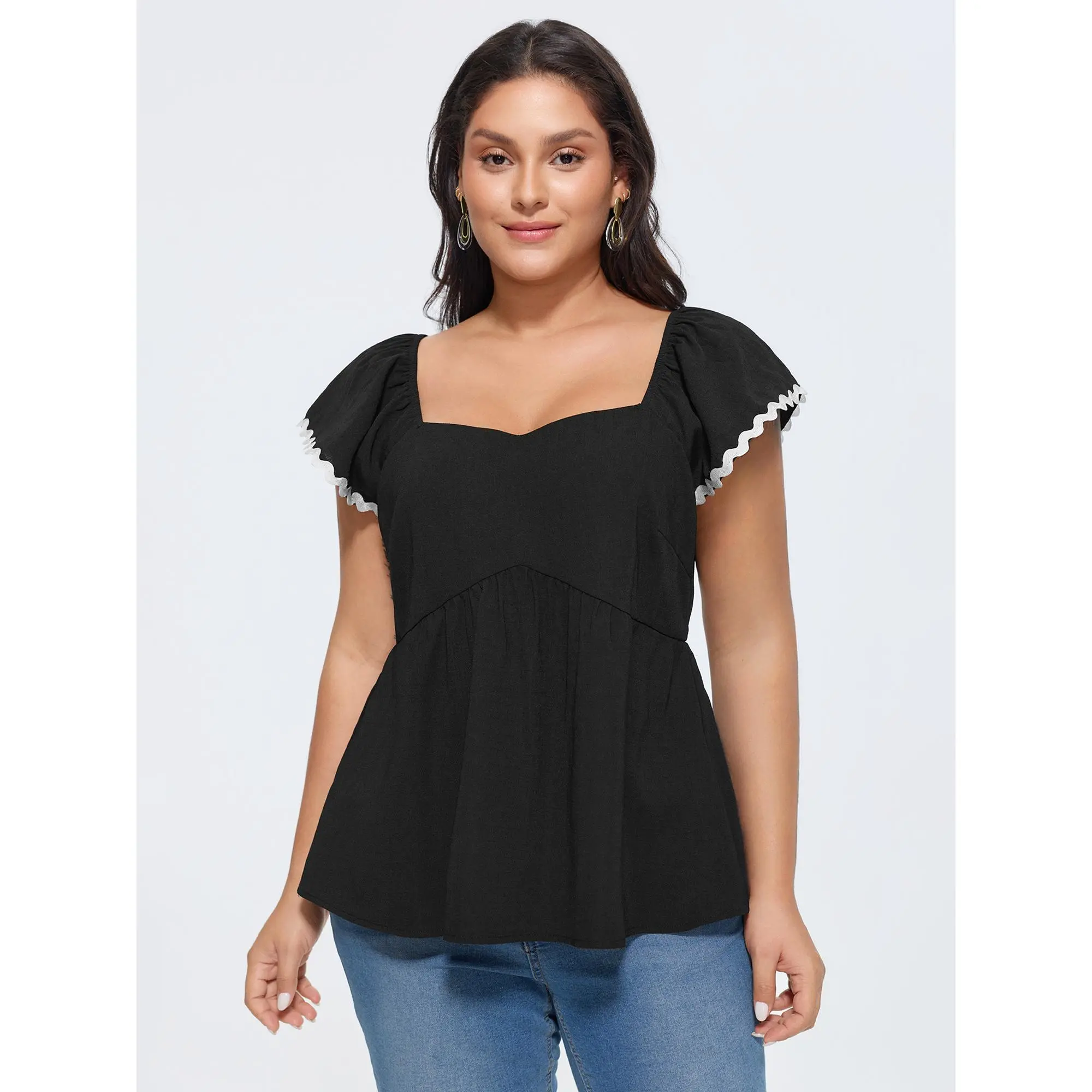 BLOOMCHIC Plus Size Color Contrast Fit And Flare Blouse[M-6X]2026 Summerfinds, Fabric, Garment