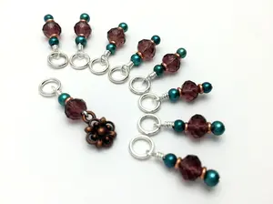 Copper Flower Snag Free Stitch Marker Set- Purple Teal