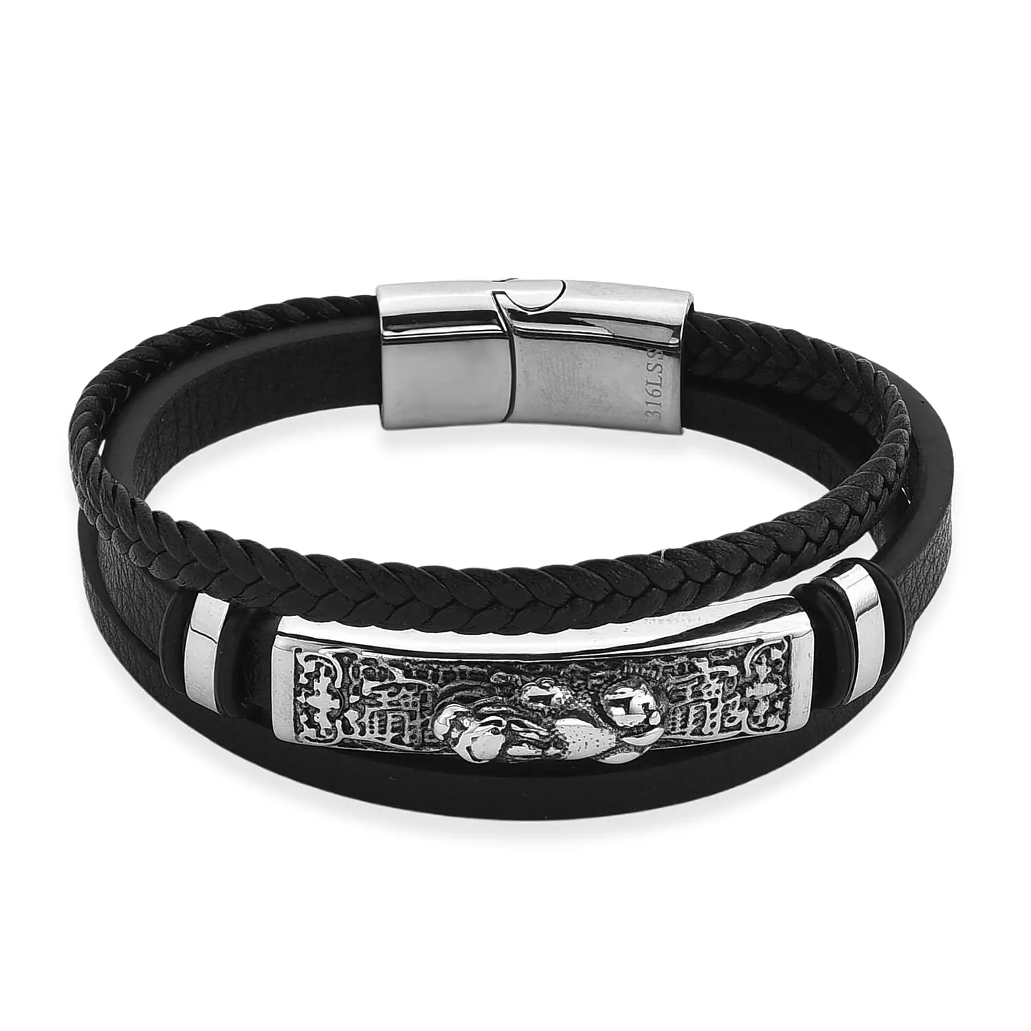 Braided Microfiber Leather Bracelet in Stainless Steel (8.00 In) Braided Microfiber Leather Bracelet in Stainless Steel (8.00 In)