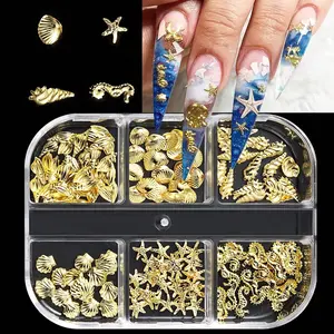 6grids Rivet Nail Art Decorations, Summer Ocean Shell Starfish 3D Nail Jewelry Design, Y2K Cute Glamorous Nail Accessories, DIY Nail Salon Supplies