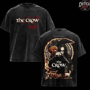 The Crow Eric Draven Vintage Washed Oversized T-Shirt, Gothic Cult Classic Movie Graphic Tee, Heavyweight Cotton Dark Aesthetic Streetwear, Double Sided Brandon Lee Film Fan Shirt, Retro 90s Horror Fantasy Merch Gift DNJ