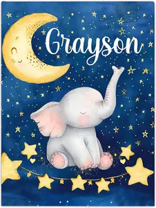 Personalized Blanket for Boys Girls, Custom Blanket with Name Soft Customized Nursery Blanket for Kids Toddler Gifts for Birthday, Shower, Newborn, New Mom