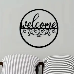 1pc Metal Welcome Sign for Front Door - Black Wall Decor for Indoor/Outdoor | Perfect for Front Porch, Living Room, Home Accent, Indoor Home Decoration