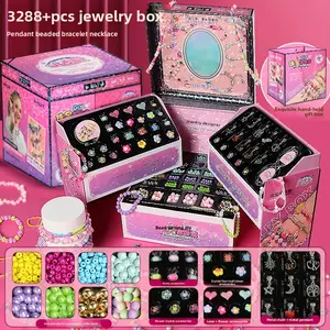 beads 3288pcs Children's Bead Stringing Gift Box DIY Bracelets Accessories Girls' Toy Jewelry Box Christmas New Year Creative Handmade Birthday Gift