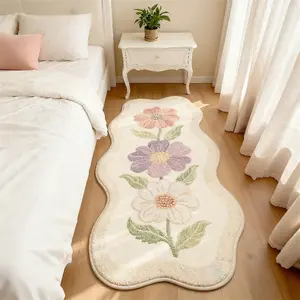 French cream style bedroom decoration bedside strip carpet fluffy and soft living room sofa flower rug, Floral area rug dressing table non-slip carpet balcony coffee table carpet home plush carpet washable reading area study mat, Flower Pattern Rugs
