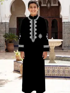 Arabic Robe, Stand Collar Embroidered Ethnic Style, Ramadan Festival Dress, Traditional Middle Eastern Clothing, Authentic Saudi Thobe