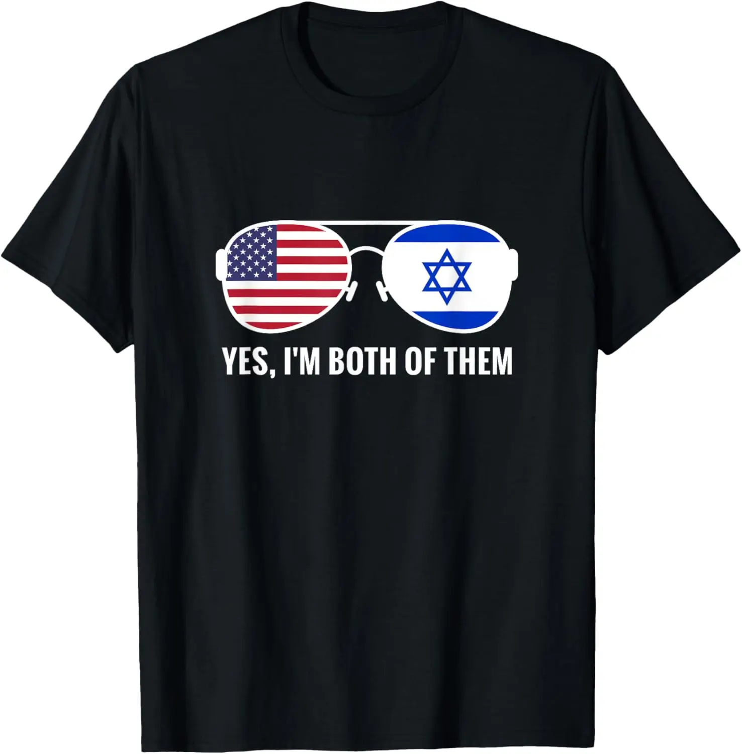Women's 100% Cotton Short-Sleeve Vintage Streetwear Casual Distressed Graphic Top, USA-Israel Flag Sunglasses Print for Israeli Americans, Everyday Wear