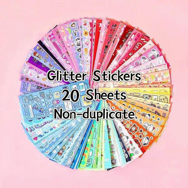 Realize Sticker Freedom Here 20 Sheets Non-duplicate Shiny Stickers Cute Kitty Puppy Flower Glitter Stickerhaul DIY Journal Supplies Sticker Decoration Girly Handmade Crafts Phonecase Sticker Thanksgiving Decor
