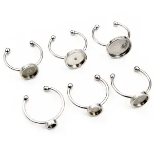 10pcs 4 6 8 10 12mm Stainless Steel Thick Adjustable Ring Settings Blank Base Fit 4-12mm Glass Cabochon Buttons Bezels