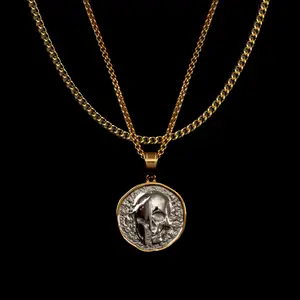 Spartan Skull 'Veni Vidi Vici' Coin Pendant + Chains for Men