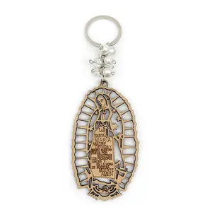 Our Lady of Guadalupe wooden Keychain with pearls - Llavero de madera de Nuestra Senora de Guadalupe con perlas