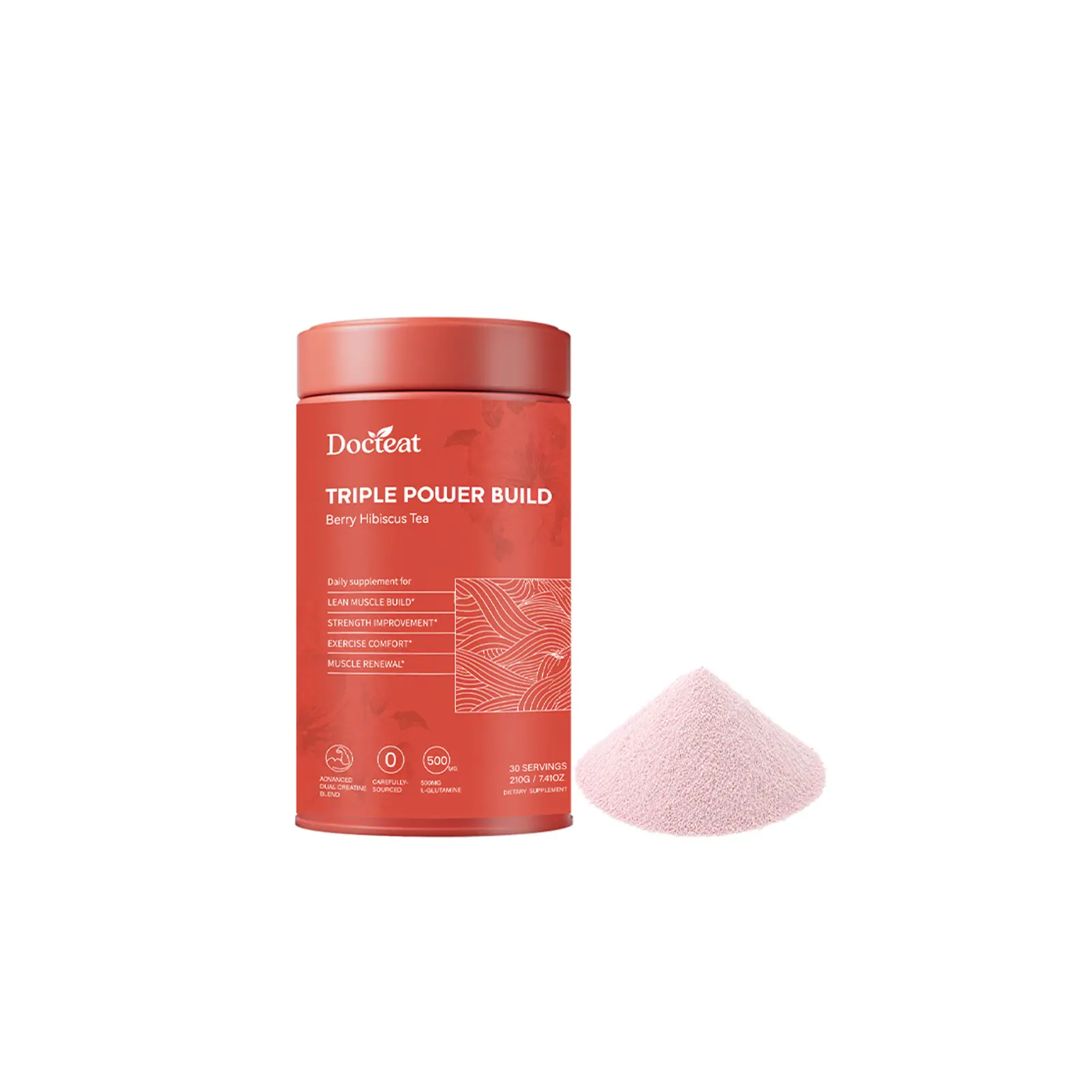 Triple Power Lean Muscle Building Powder Berry Hibiscus Tea Flavor, Creatine Monohydrate & L-Glutamine Supplement, Support Muscle Strength Explosive Performance Electrolyte Balance & Post Workout Muscle Renewal for Gym Training