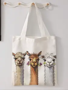 Alpaca Pattern Printed Casual Storage Bag, Night Scene, Fashionable and Trendy, Suitable for Daily Shopping, Office, Various Occasions