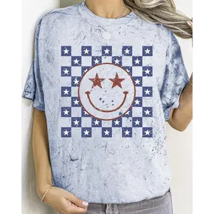 USA Smiley, Patriotic, America, Retro, Vintage, Independence Day, 4th of July, Comfort Colors, Color Blast Tshirt, Women's Comfort Color Tee, Tshirt