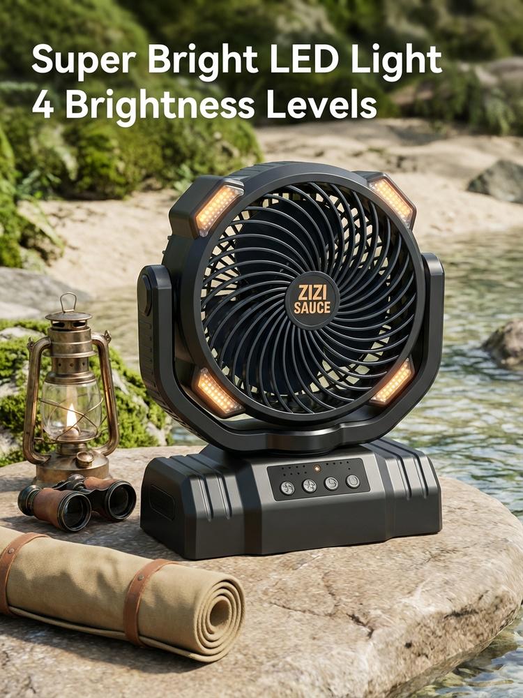 Zizi Sauce Portable LED Camping Fan 10000mAh Rechargeable 8.7-Inch Ultra Quiet Foldable Stand Compact Lightweight 3 Speed Settings for Outdoor Activities Operated Fan for CampingPortable Rechargeable Multifunction Fan battery fan rechargeable fan