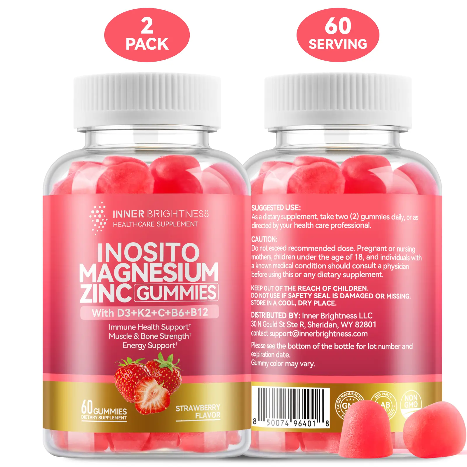 2 Pack Calcium Magnesium Zinc Gummies with Vitamin D3, K2, B12 & B6 for Women and Men, Calcium Citrate with Boron, Copper and Ashwagandha for Bone, Muscles, Calm Mood & Sleep Support, Immune Health