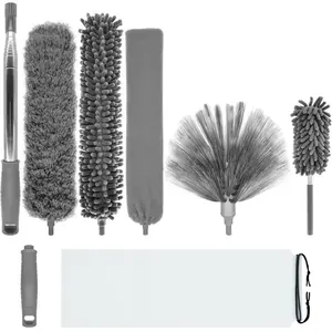inches) Kit, 4 Cleaning Head and 1 Mini-Duster. Reusable Bendable Washable Feather Dusters for Cleaning Fans Cobwebs Ceilings Blinds