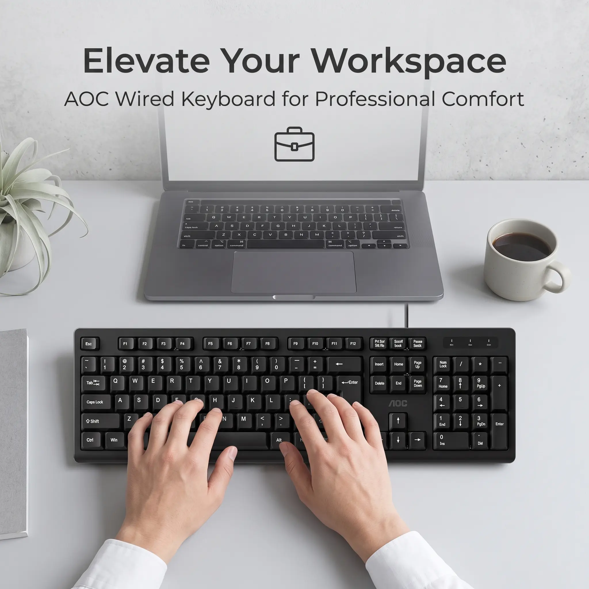 AOC Wired Office & PC Gaming Keyboard - 104 Keys, 5V ± 100mA, 5M Keystrokes, 1.3m PVC Cable, Compatible with Windows 7 or Later