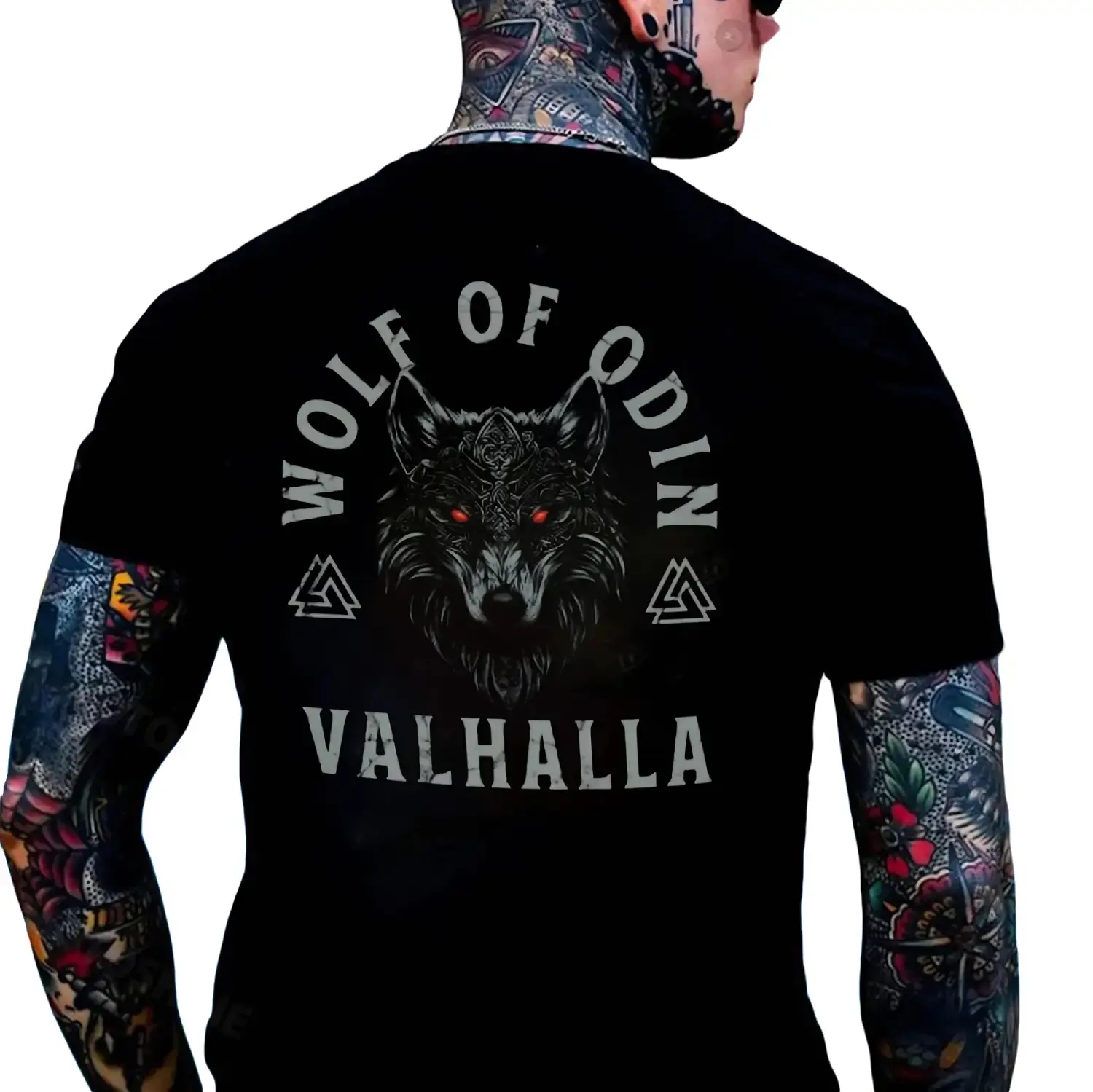 Gildan Men's Heavy Cotton Graphic T-Shirt, Wolf of Odin Valhalla Print, Classic Fit Short Sleeve Round Neck Streetwear Top, Tops, Menswear