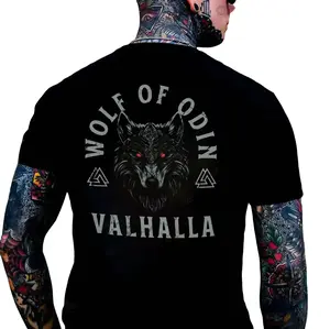 Gildan Men's Cotton Graphic Short-Sleeve T-Shirt - WOLF OF ODIN VALHALLA Print, Casual Streetwear Tops, Menswear Casual Tshirt