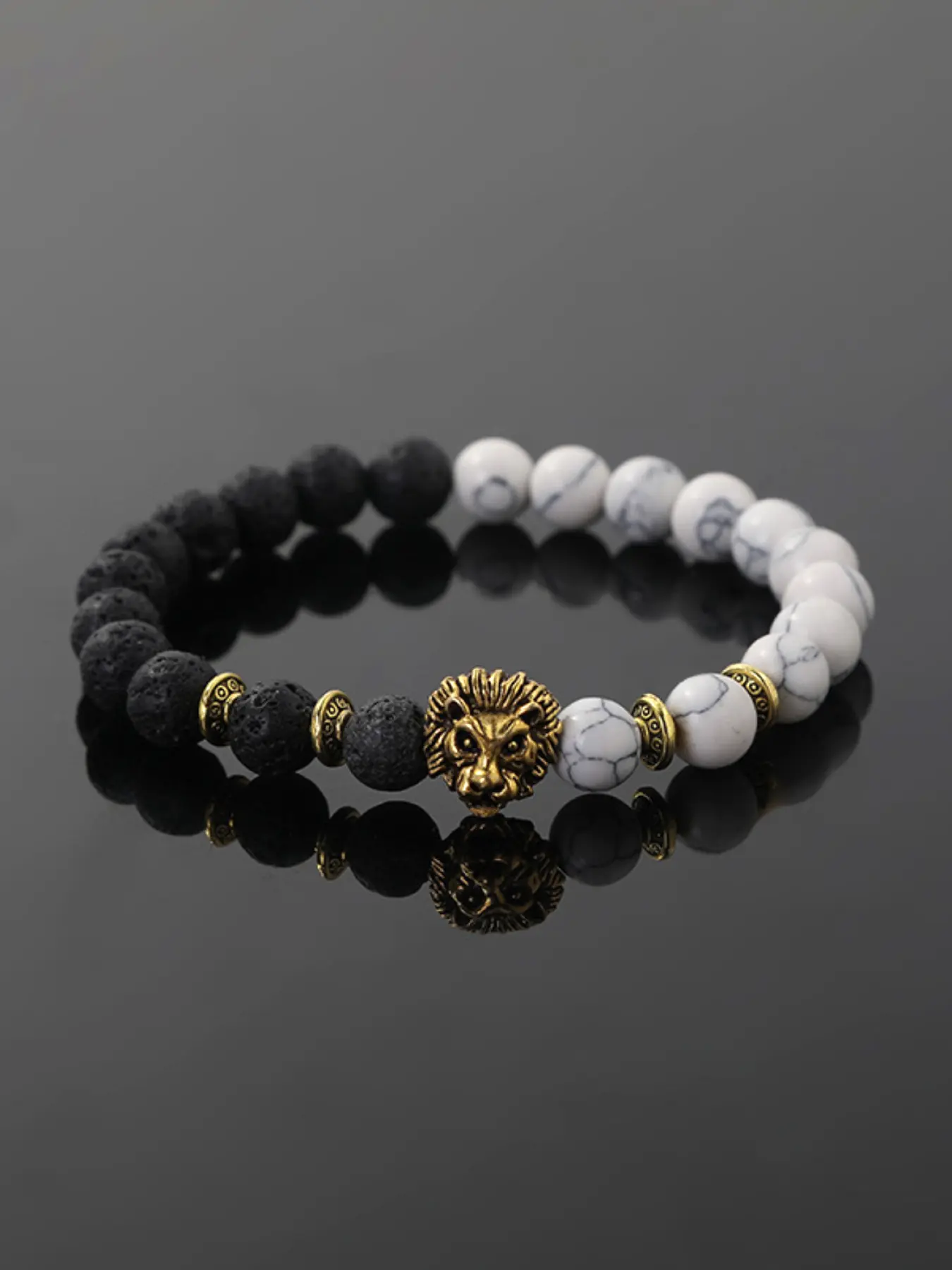 Handmade Artisan Craftsmanship Turquoise Volcanic Stone Lion Head Beaded Bracelet, Exquisite Bracelet, Beaded Accessories, Fashion Vintage Jewelry for Men & Women, Perfect Gift Idea