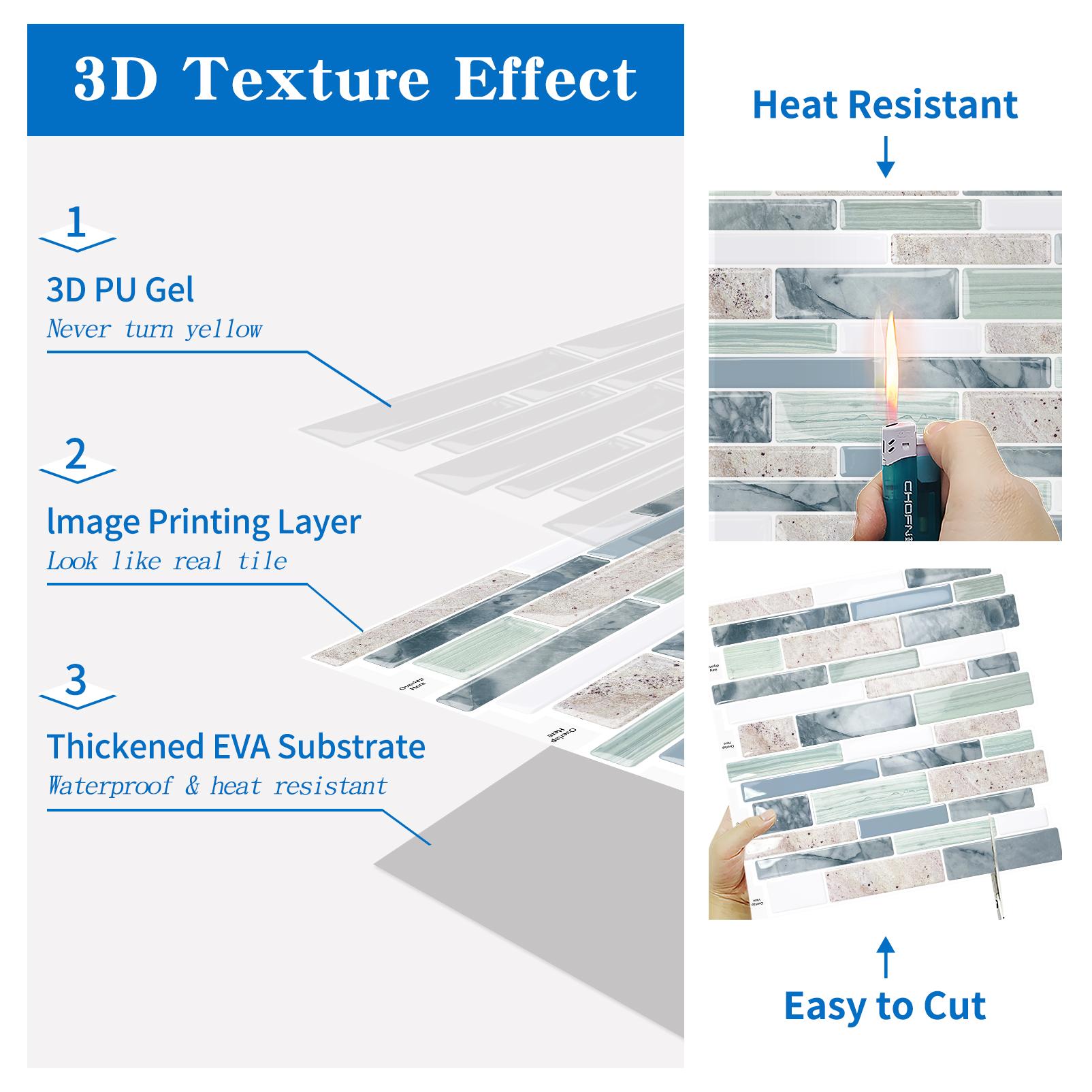 DEWOO Self-Adhesive Tile Decals — Decorate and Protect Your Backsplash | Grid Design | Elevate Your Space | Rental-Friendly Wall Decor ，KitchenMakeover，DIYProject（Pack of 10）