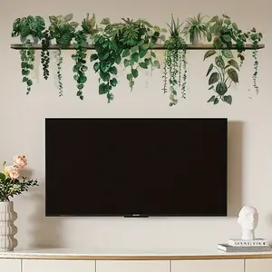 Bohemian-Style Green Plant Wall Stickers - Waterproof Self-Adhesive Paper, Suitable for Living Room And Bedroom Decoration