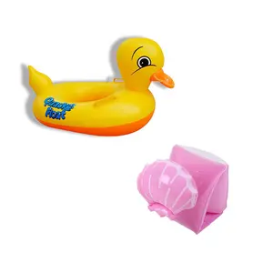 Kids Swim  Inflatable Yellow Duck  with Safety Seat &   Pink Shell Arm Bands narrows floaties | Durable PVC  Training Gear for Toddlers | Summer  & Beach  Fun Float with Donuts Heart-Shaped baby water adult Funny    floater Swimming Pool tiktokshopspringg