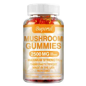 Buporai - Mushroom Gummies 2500 mg 10-in-1 Blend, Lion's Mane, Cordyceps, Reishi and other functional mushrooms, Focus and Brain Mushroom Supplement - Vegetarian Supplement 60 Gummies