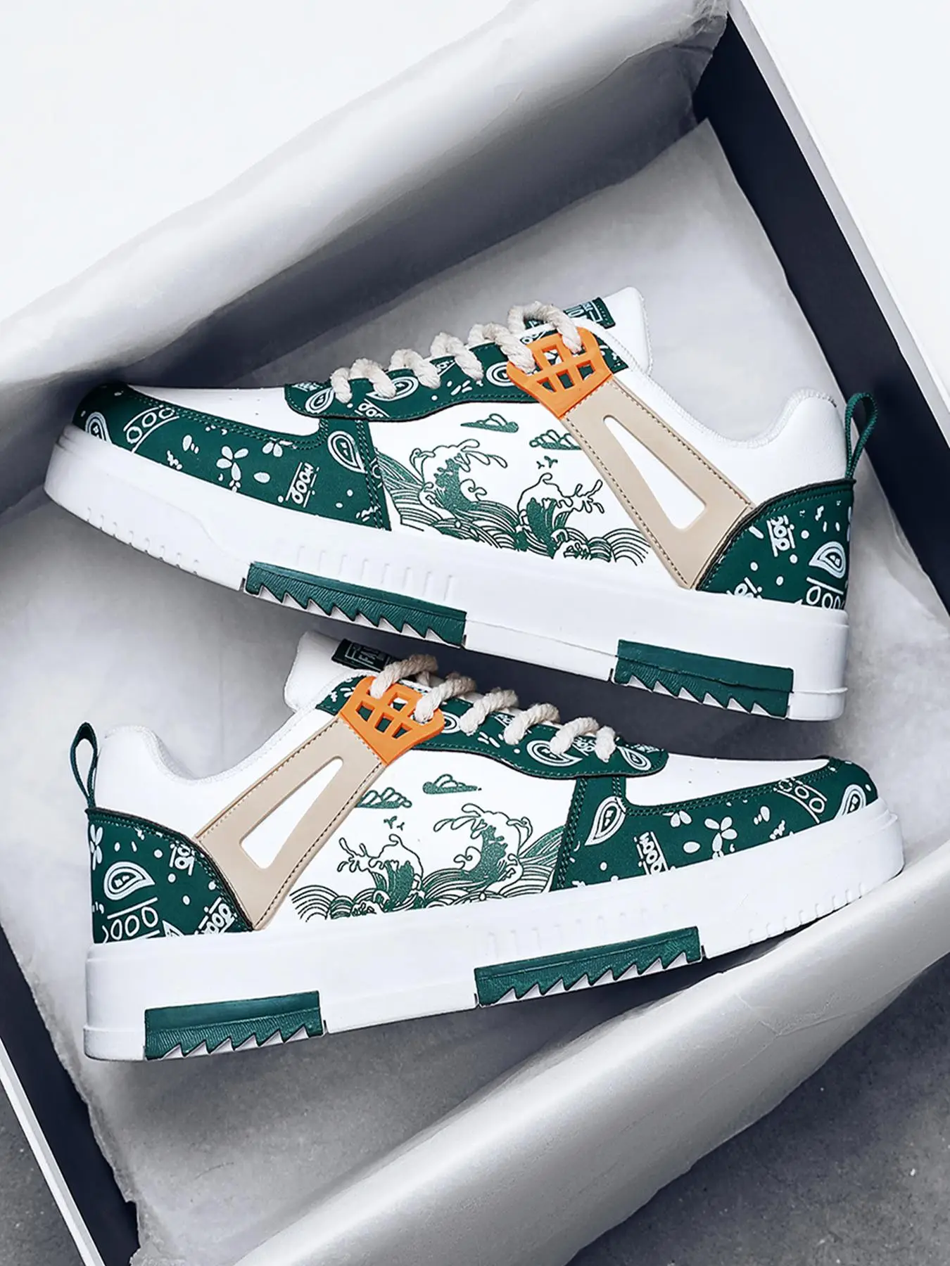 Men's Random Pattern Lace Up Low Top Trending Sneakers, Casual Breathable Comfortable Flat Shoes, Trendy All-match Casual Shoes for Trainer Daily & Ba