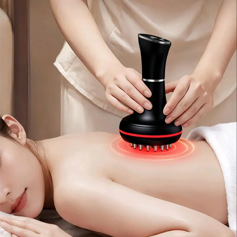 [Renhui]Electric Lymphatic Massager Handheld Rechargeable Vibration Heating Function Adjustable Mode Gear Wraparound Kneading Instrument Full Body Universal Black